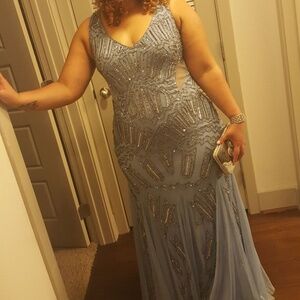 Formal Open Back Beaded Dress - Grayish Blue (Slate)